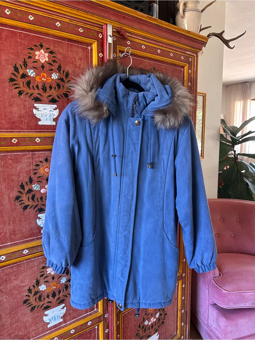St. John's Bay Blue Hooded Parka with Faux Fur Trim